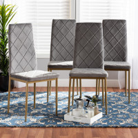 Baxton Studio 112157-4-Grey Velvet/Gold-DC Blaise Modern Luxe and Glam Grey Velvet Fabric Upholstered and Gold Finished Metal 4-Piece Dining Chair Seto